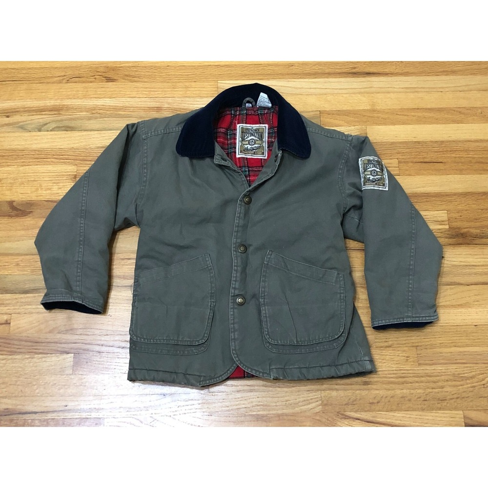 Vintage‎ Y2K Jonathan Stone Chore Coat Kids 7 Green Flannel Long Sleeve Cotton